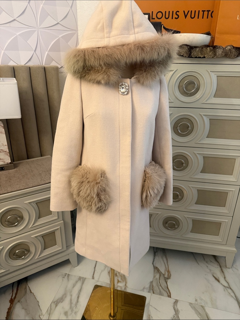 Wool and real Fox fur coat